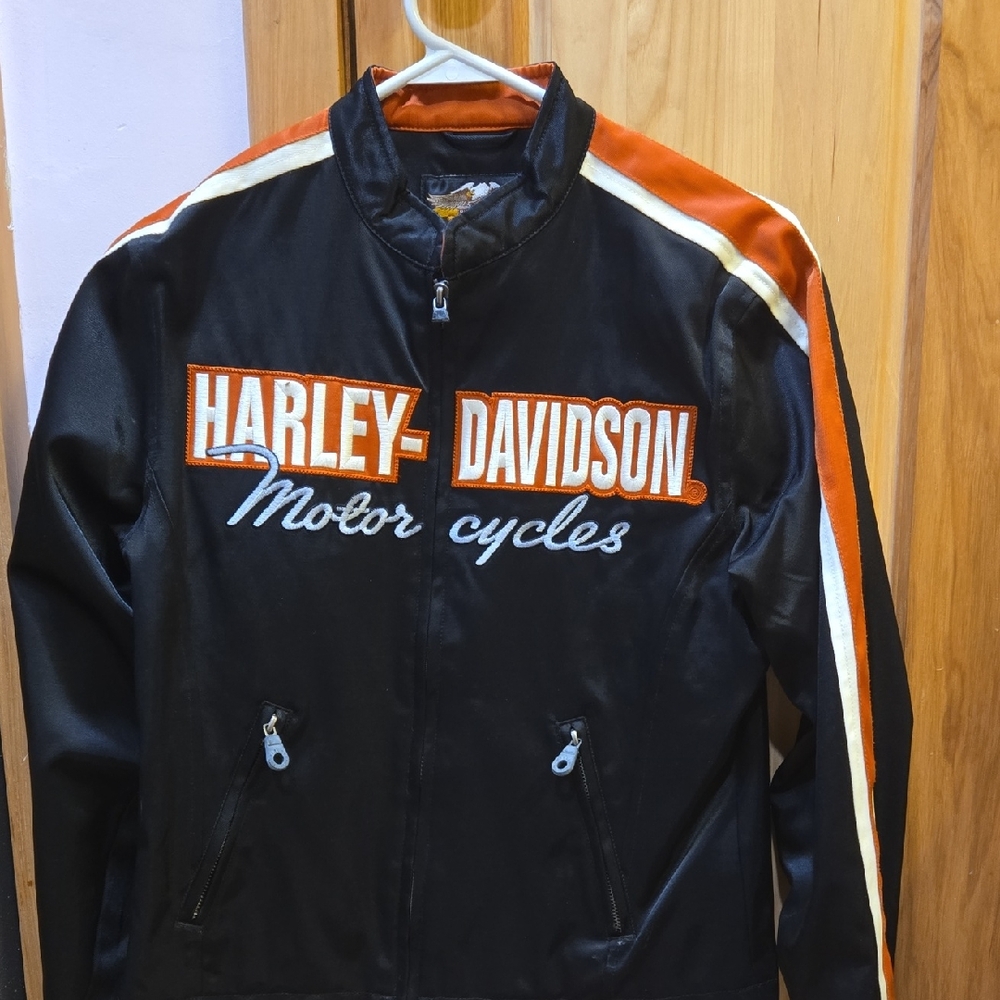 Harley-Davidson Black Jacket with Orange and White Stripes